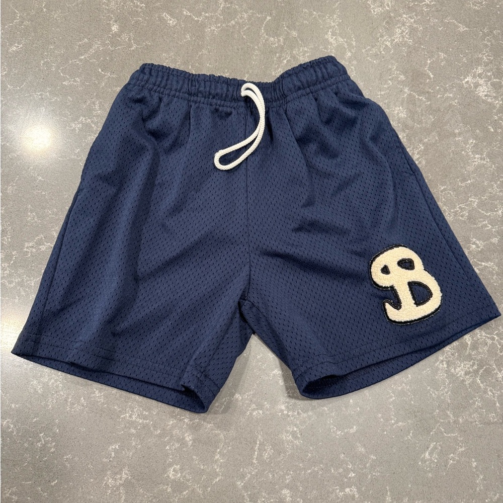 Bucketsquad Navy Blue Mesh Shorts with White Accent, boys size 8